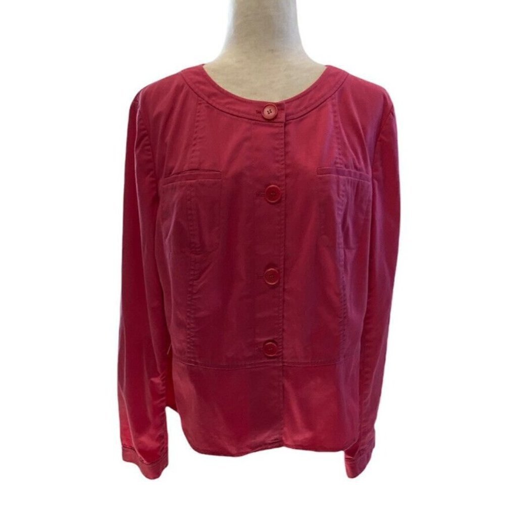 Talbots Womens Jacket Sz XL Pink Coral Button Up Pockets Cotton Long Sleeve